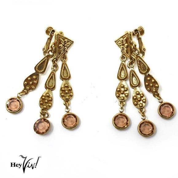 Vintage 1980s Ornate 2.25" Dangle Clip On Earrings New/Old Store Stock - Hey Viv - Picture 1 of 5